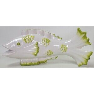 Vintage Ceramic‎ Italy Pottery Green Fish 4 Candle Candleholder